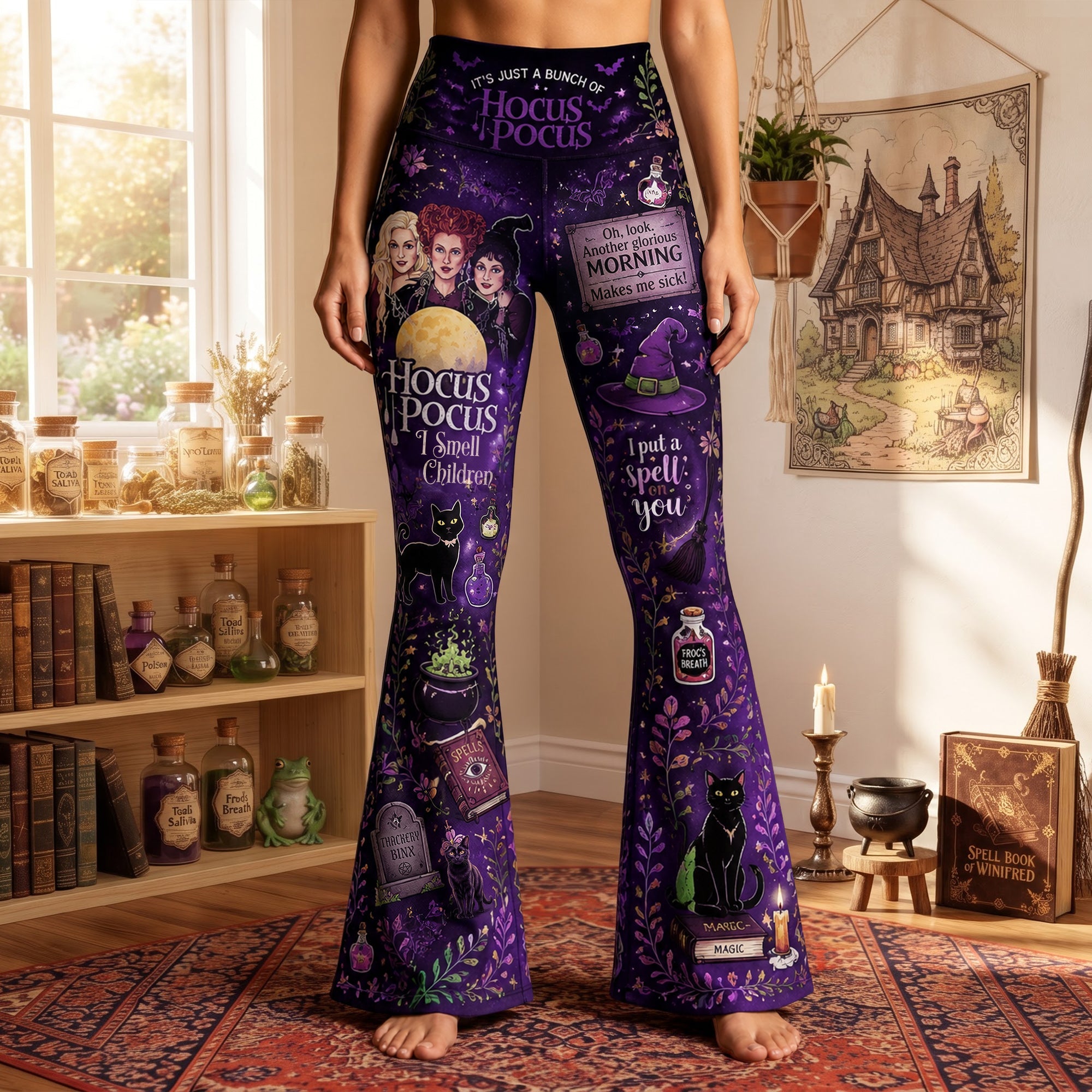 “It’s Just a Bunch of Hocus Pocus” - Badass Witch Flare Leggings, Personalized Gifts for Witch Lovers