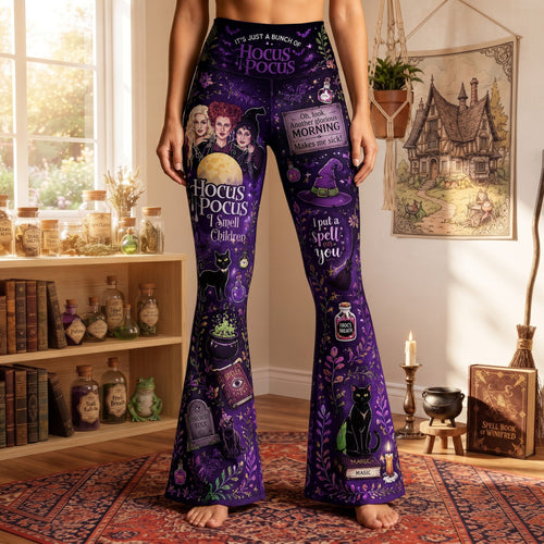 “It’s Just a Bunch of Hocus Pocus” - Badass Witch Flare Leggings, Personalized Gifts for Witch Lovers Shorts and Pants PopCulturePrints