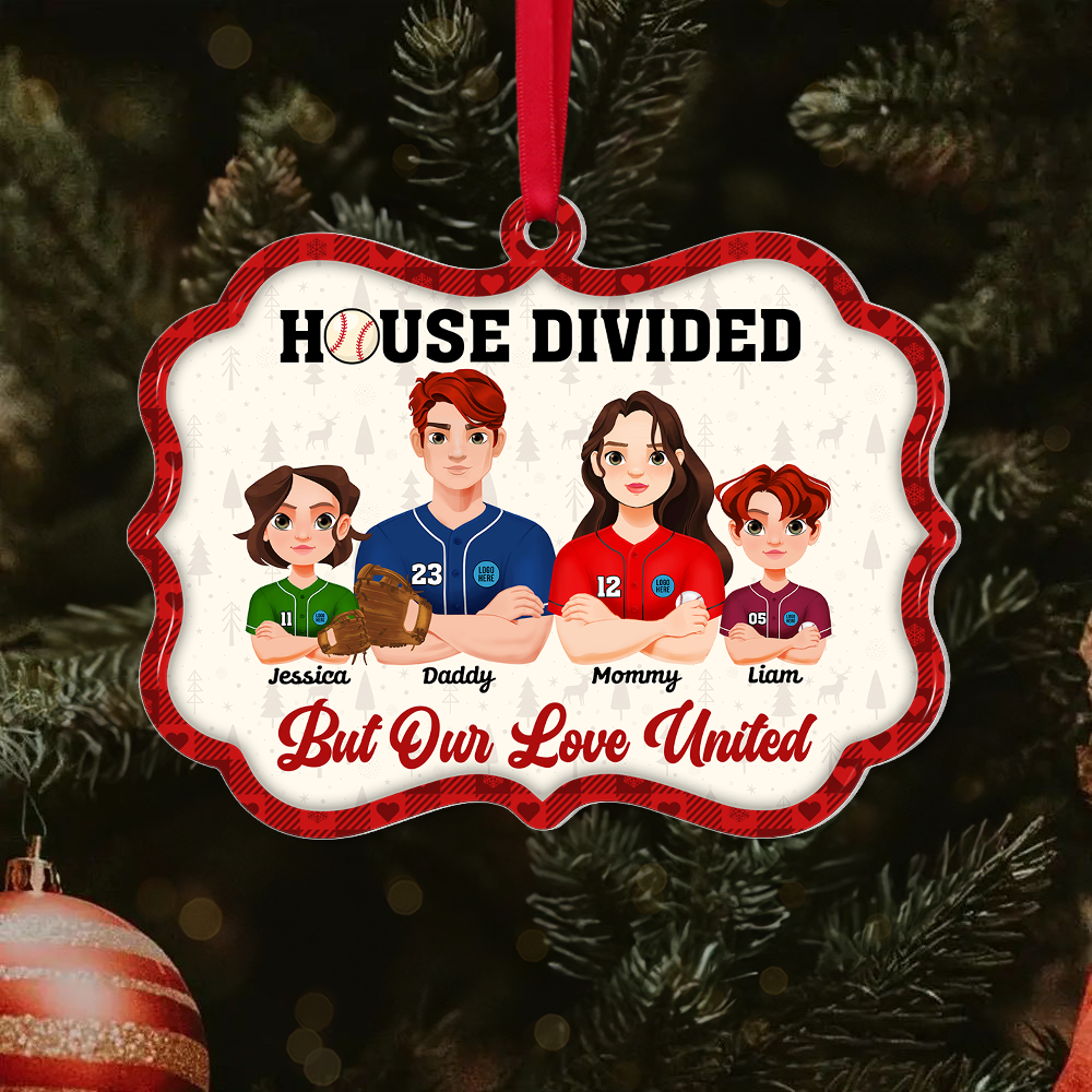 Personalized Baseball Family Christmas Ornament - House Divided, United in Love Ornament PopCulturePrints