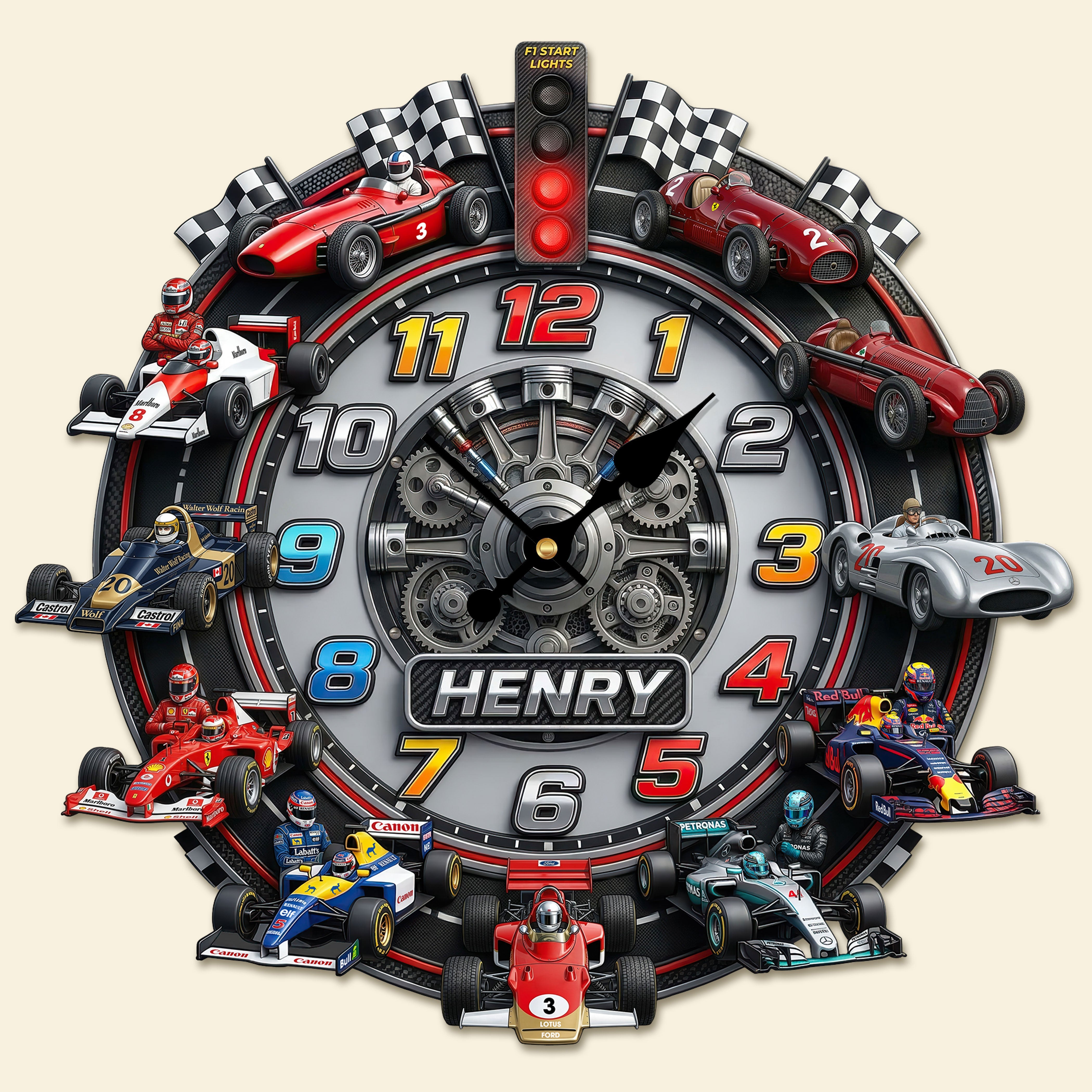 Rev Your Time: Racing Cars Acrylic Hanging Wall Clock - Personalized Gift for Racing Enthusiasts Hanging Wall Clock PopCulturePrints