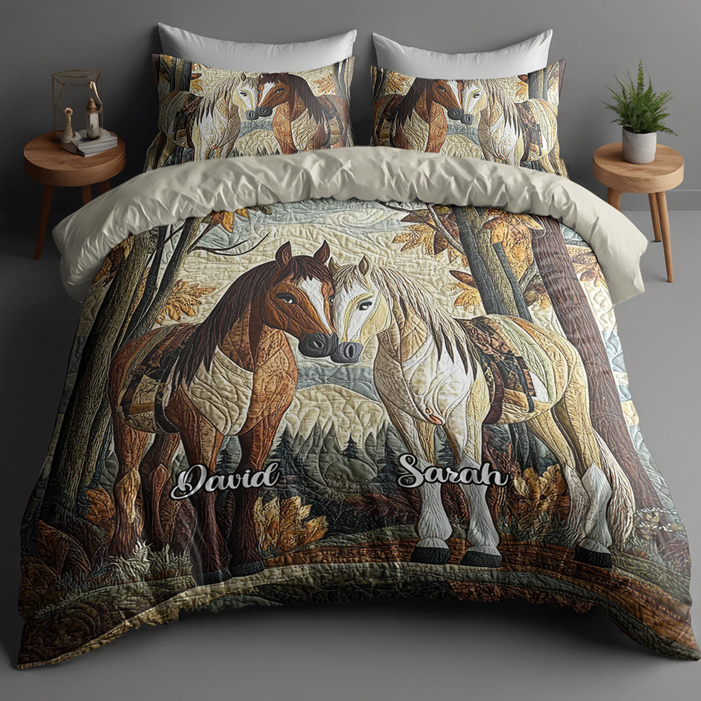 Personalized Horse Couple Quilt Bedding Set - A Unique Gift for Animal Lovers Blanket PopCulturePrints