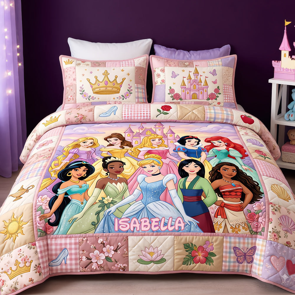 “Bring Enchantment to Your Child’s Room” - Lovely Fairy Tale Princesses Quilt Bedding Set - Personalized Gift for Kids