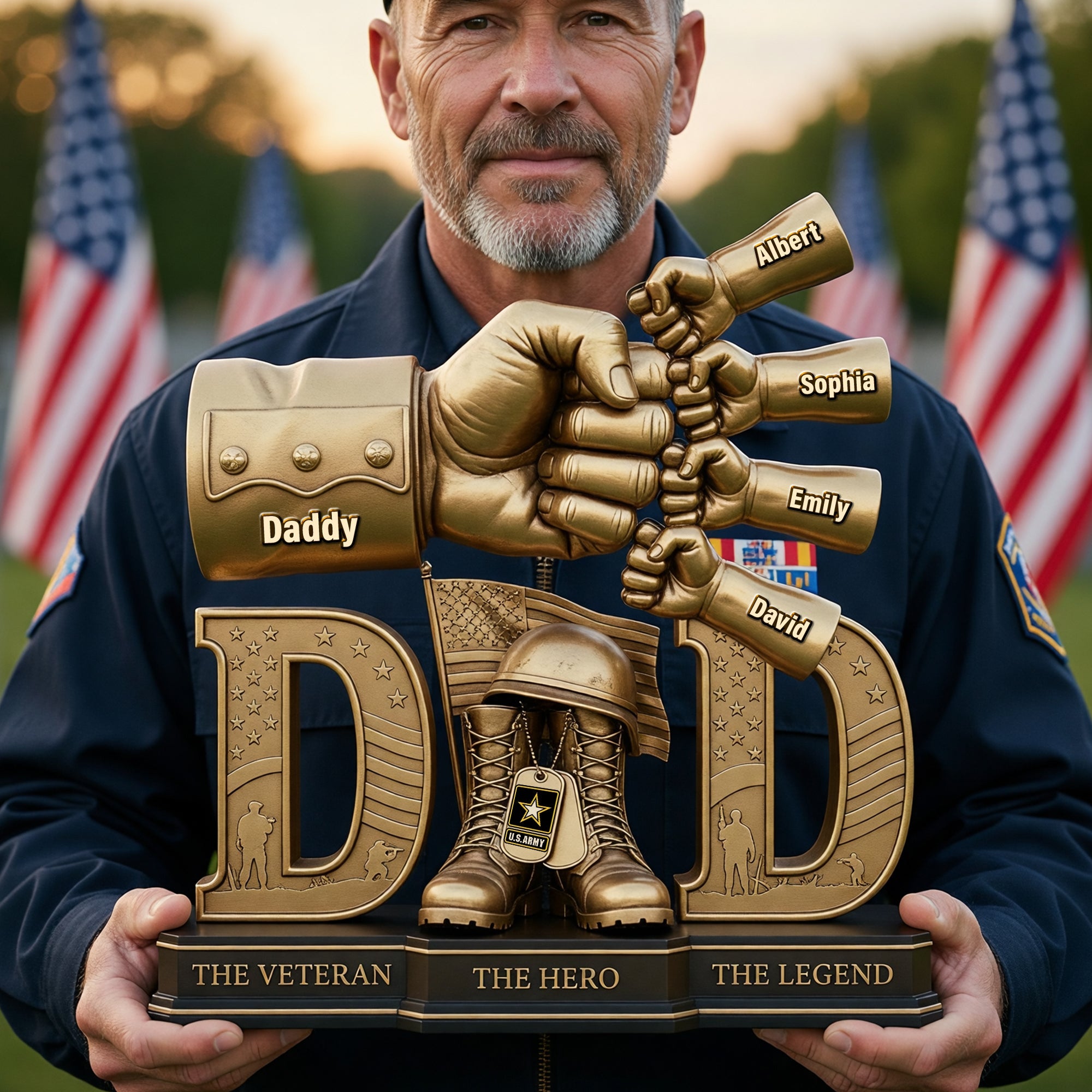 “The Unbreakable Bond” - Veteran Dad’s Guiding Hand Acrylic Plaque - Personalized Gift for Dads, Grandpas, and Heroes Shaped Plaques PopCulturePrints