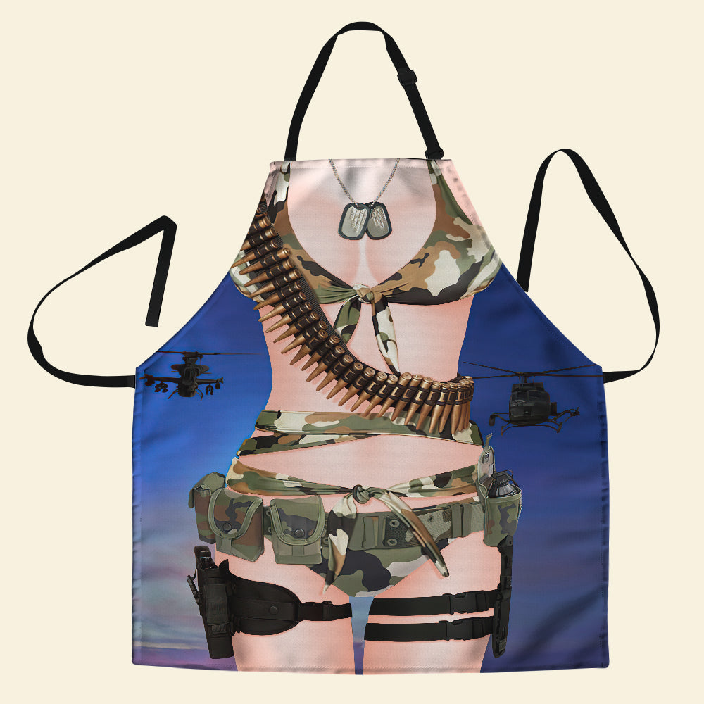 Personalized Naughty Military Style Apron for Women Aprons PopCulturePrints