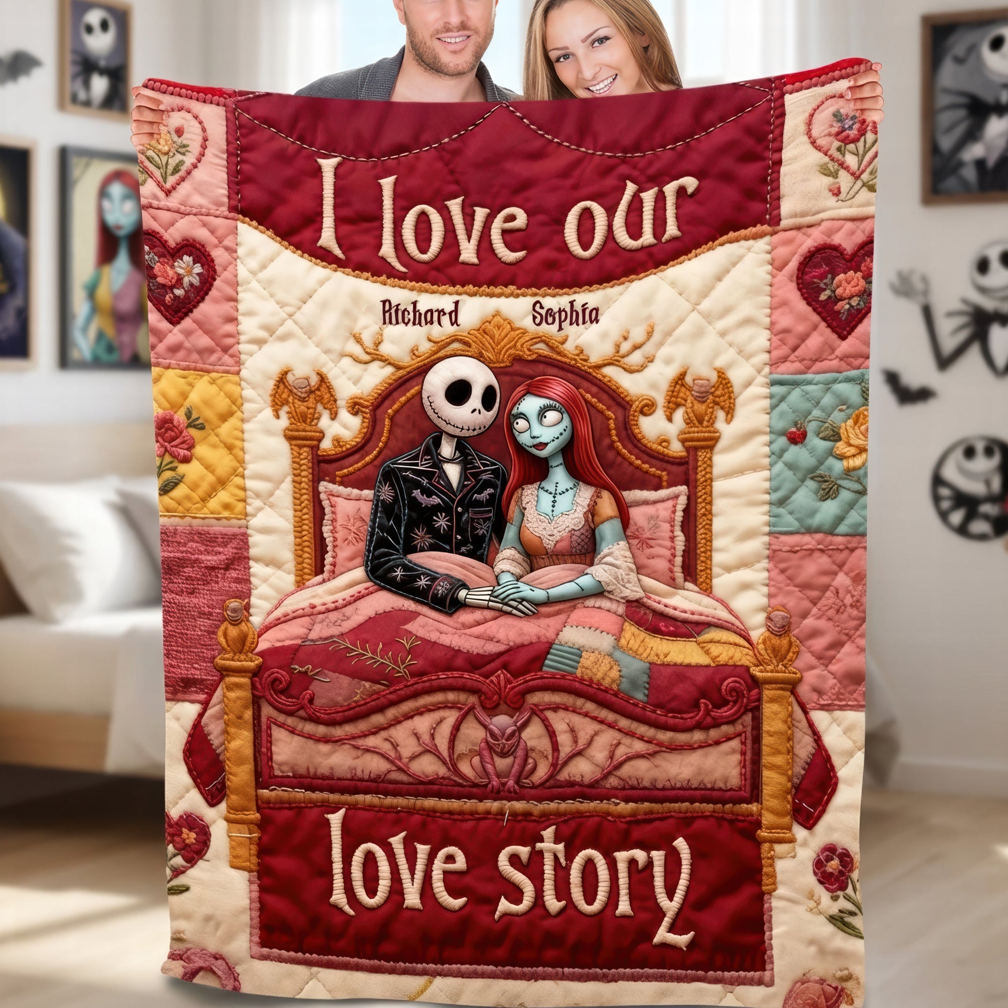 "I Love Our Love Story" - Custom Personalize Gothic Couple Blanket - Unique Gift for Couples, Anniversary, or Special Occasions Blanket PopCulturePrints