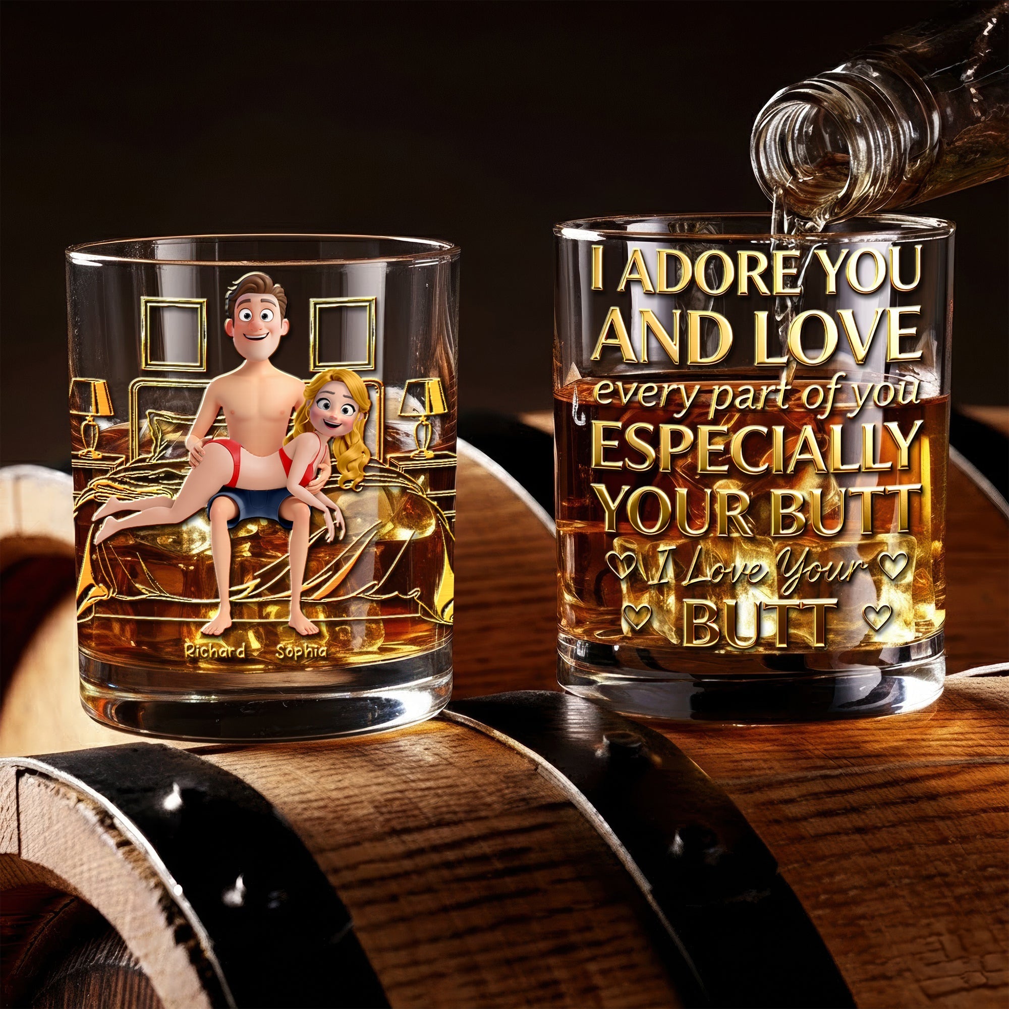 I Adore You - Naughty Couple Round Glass - Personalized Gifts for Couples Glass PopCulturePrints