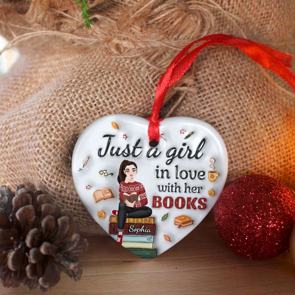 Personalized Book Lover Ceramic Heart Ornament Ornament PopCulturePrints