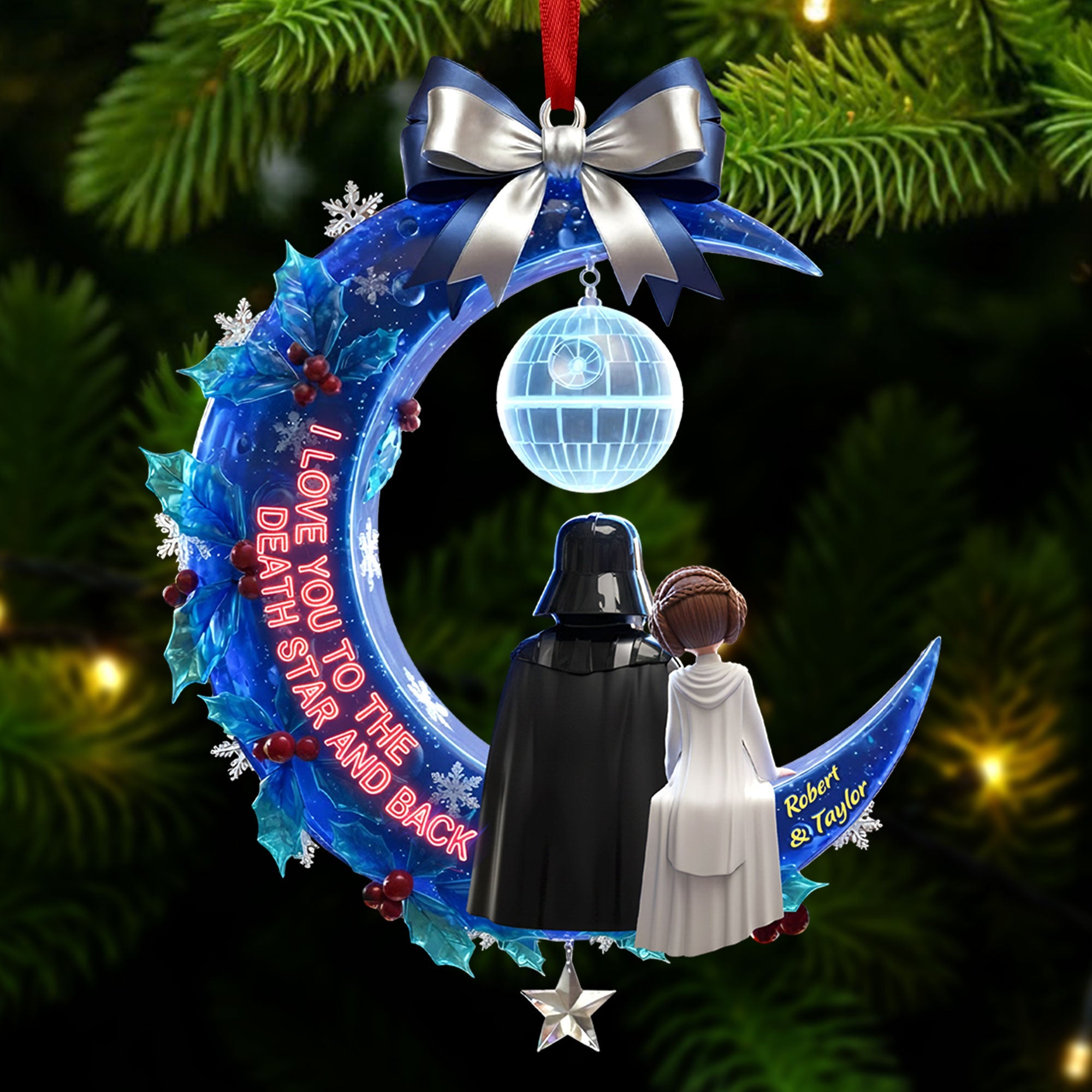 I Love You to the Death Star and Back - Personalized Couple Christmas Ornament Ornament PopCulturePrints