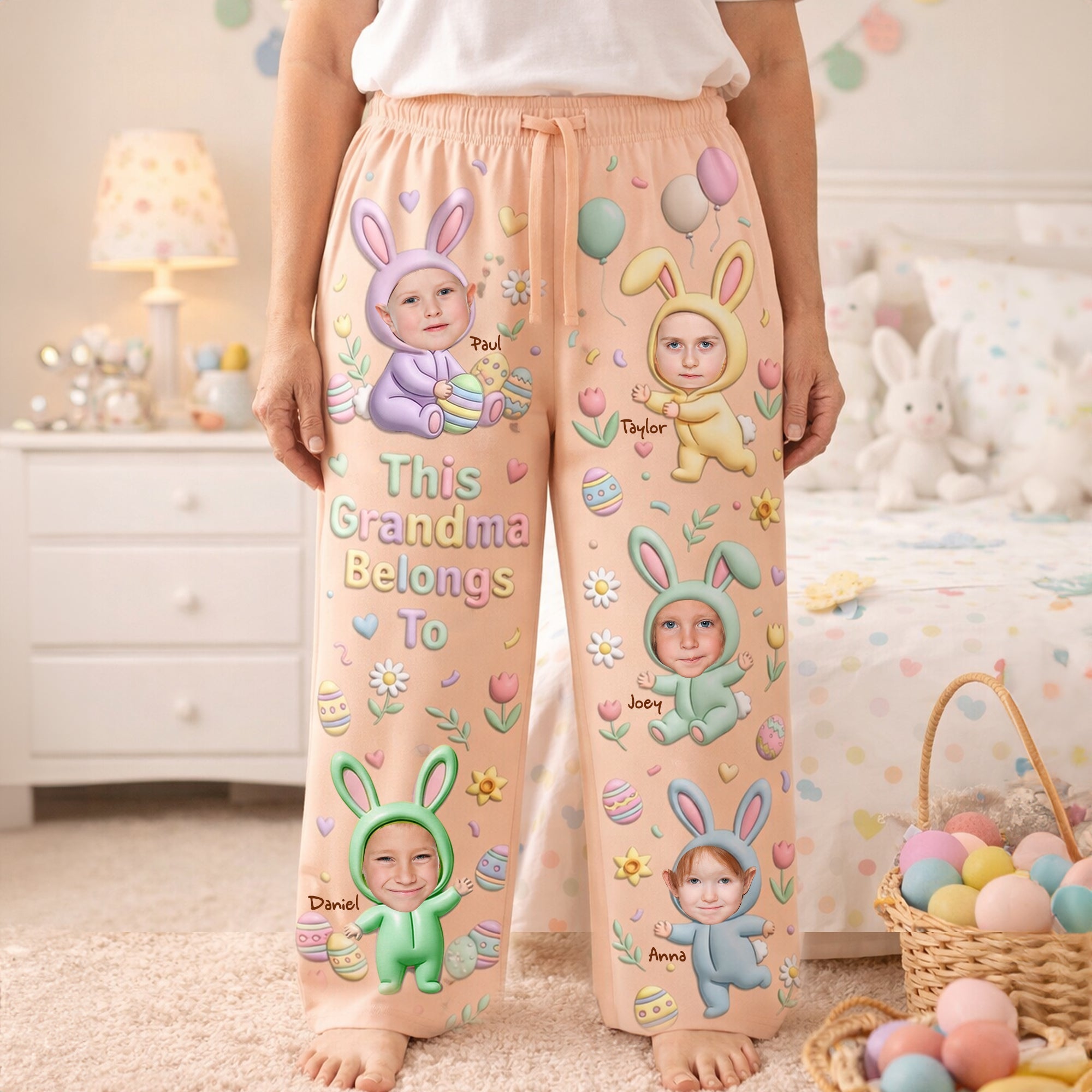 This Grandma Belongs To - Cute Bunny Grandkids Pajama Pants | Personalized Gifts Pajama Pant PopCulturePrints
