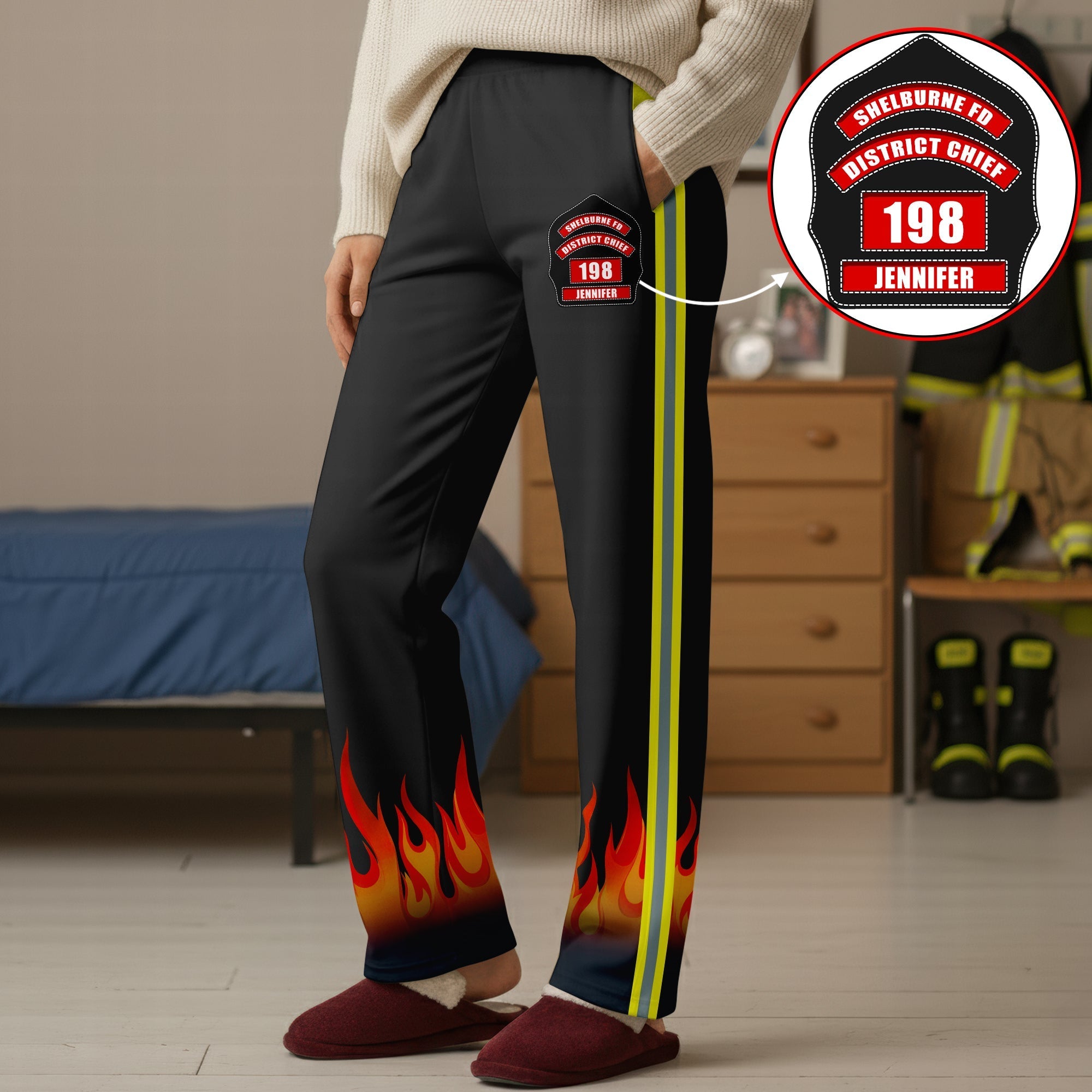 "Embrace the Hero Within: Customizable Firefighter Pajama Pants" - Personalized Gift for Firefighters, Captains, and Heroes Pajama Pant PopCulturePrints