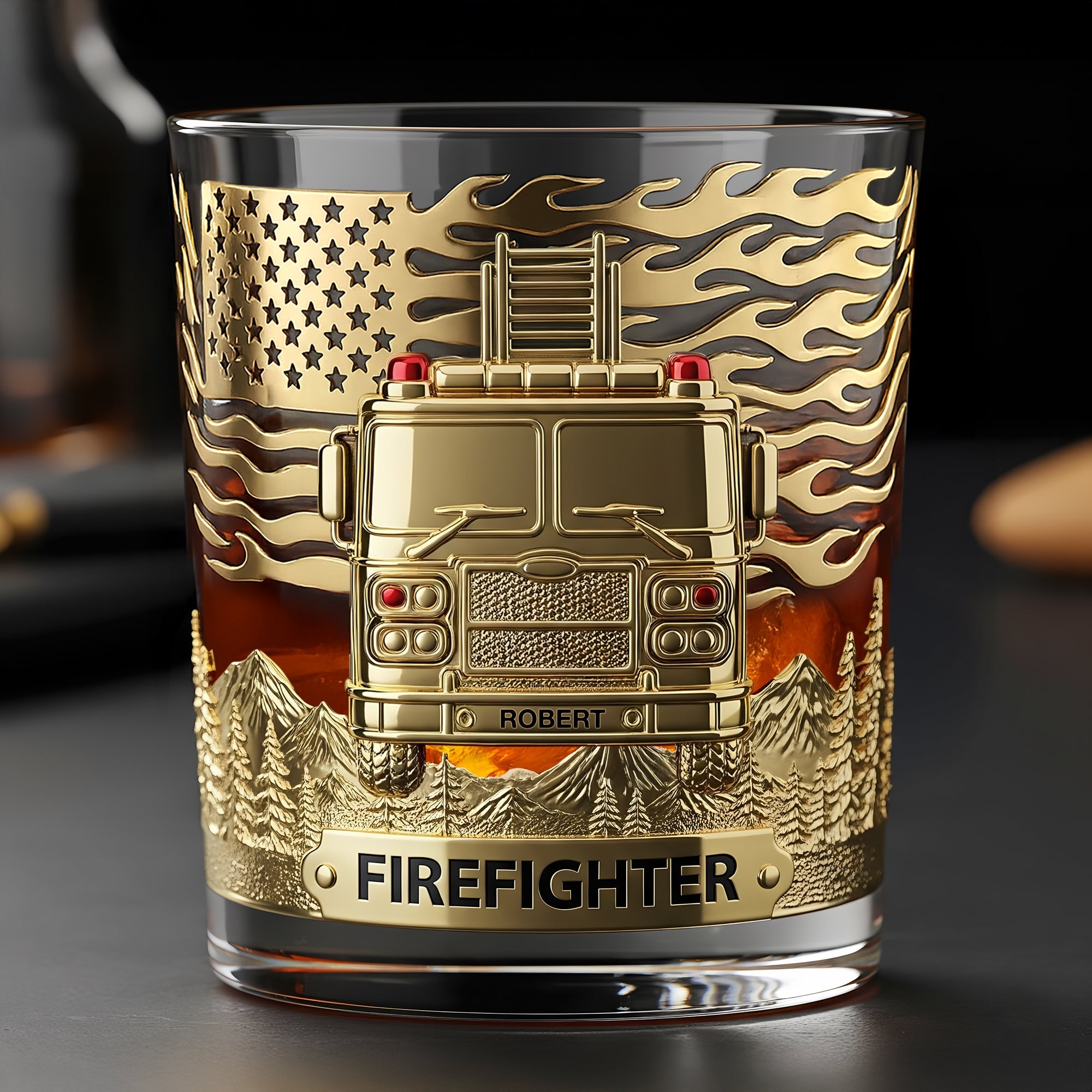 "Brave Souls, Sip in Style" - Personalized Firefighter Whiskey Glass - Perfect Gift for Firefighters and Retirees Whiskey Glass PopCulturePrints