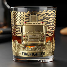 Load image into Gallery viewer, &quot;Brave Souls, Sip in Style&quot; - Personalized Firefighter Whiskey Glass - Perfect Gift for Firefighters and Retirees Whiskey Glass PopCulturePrints

