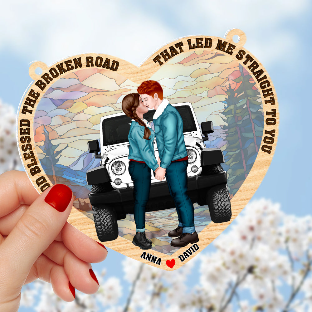 Personalized Couples Heart Ornament - God Blessed The Broken Road