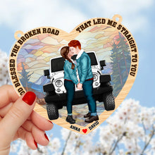 Load image into Gallery viewer, Personalized Couples Heart Ornament - God Blessed The Broken Road
