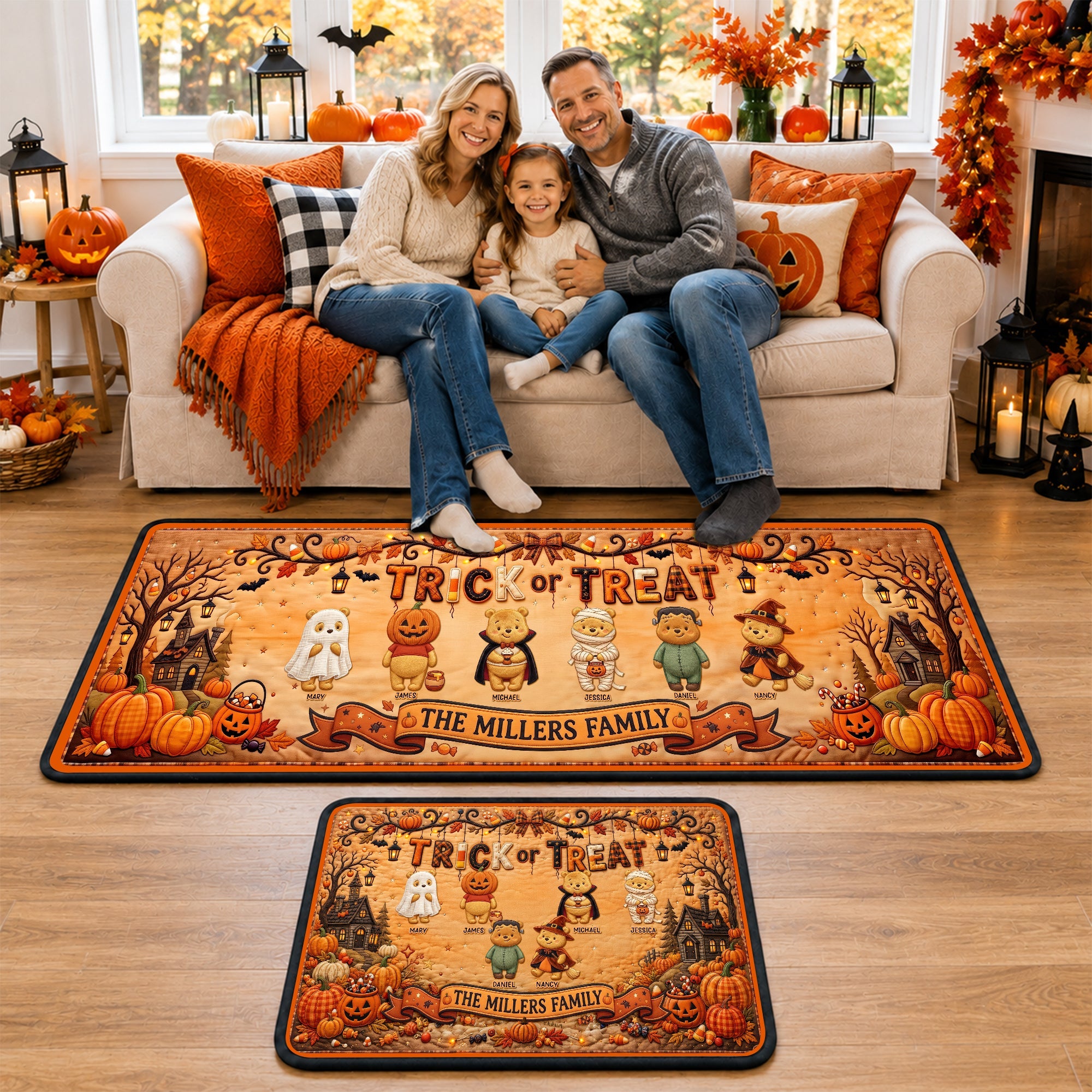 “Trick or Treat Together” - Personalized Halloween Family Runner Rug