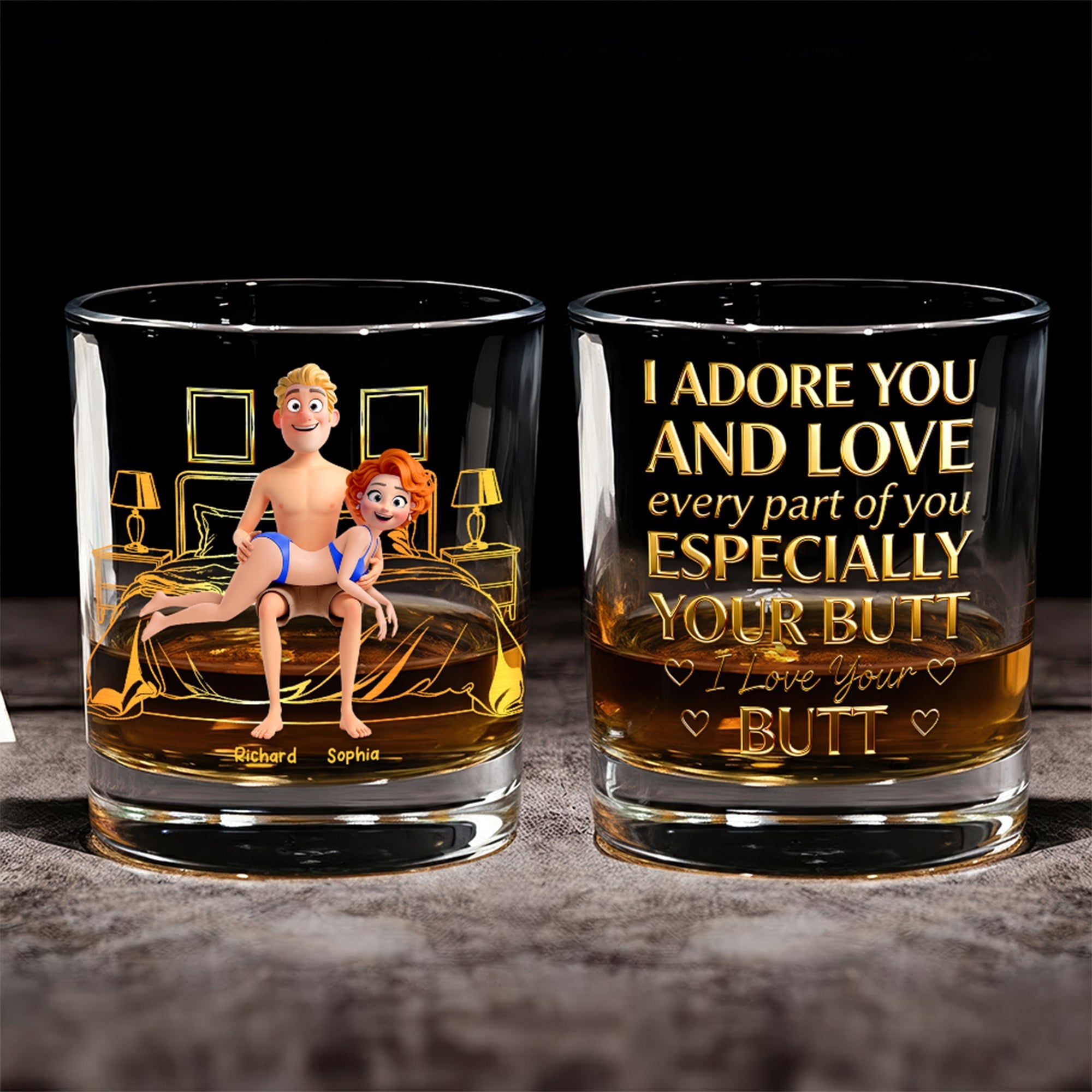 I Adore You - Naughty Couple Round Glass - Personalized Gifts for Couples Glass PopCulturePrints