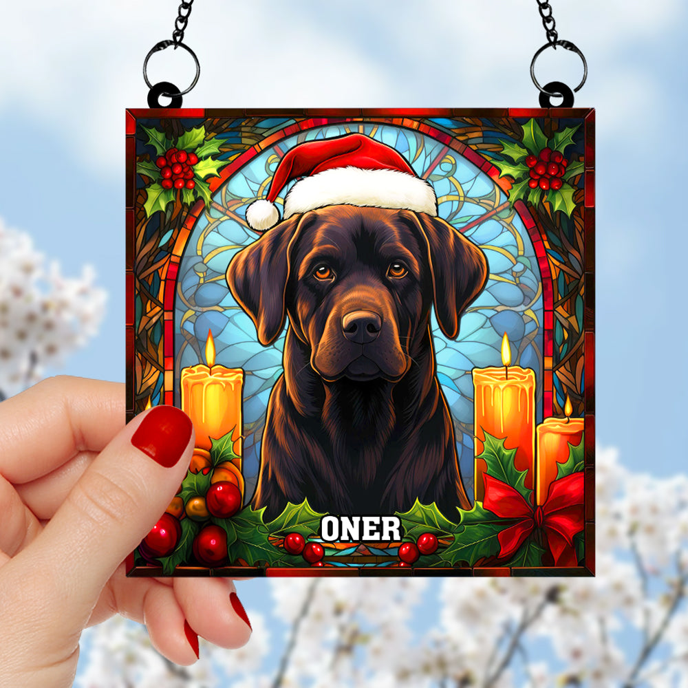 Chocolate Labrador Christmas Suncatcher Ornament - Personalized Dog Lover Gift Suncatcher PopCulturePrints