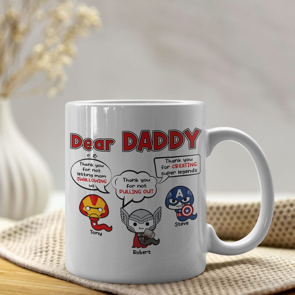 Superhero Dad Personalized Mug - Fun Gift for Best Dad Ever Coffee Mug PopCulturePrints
