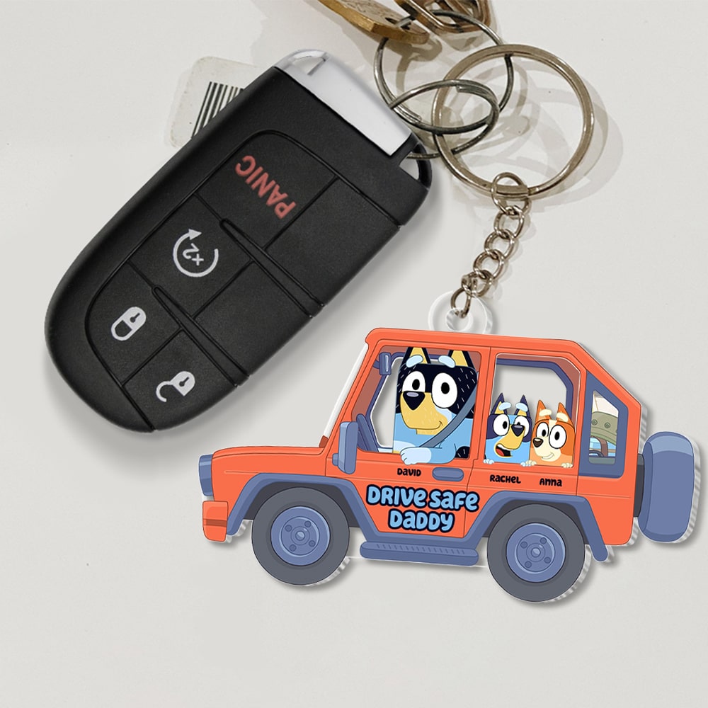 Personalized Bluey Drive Safe Daddy Keychain