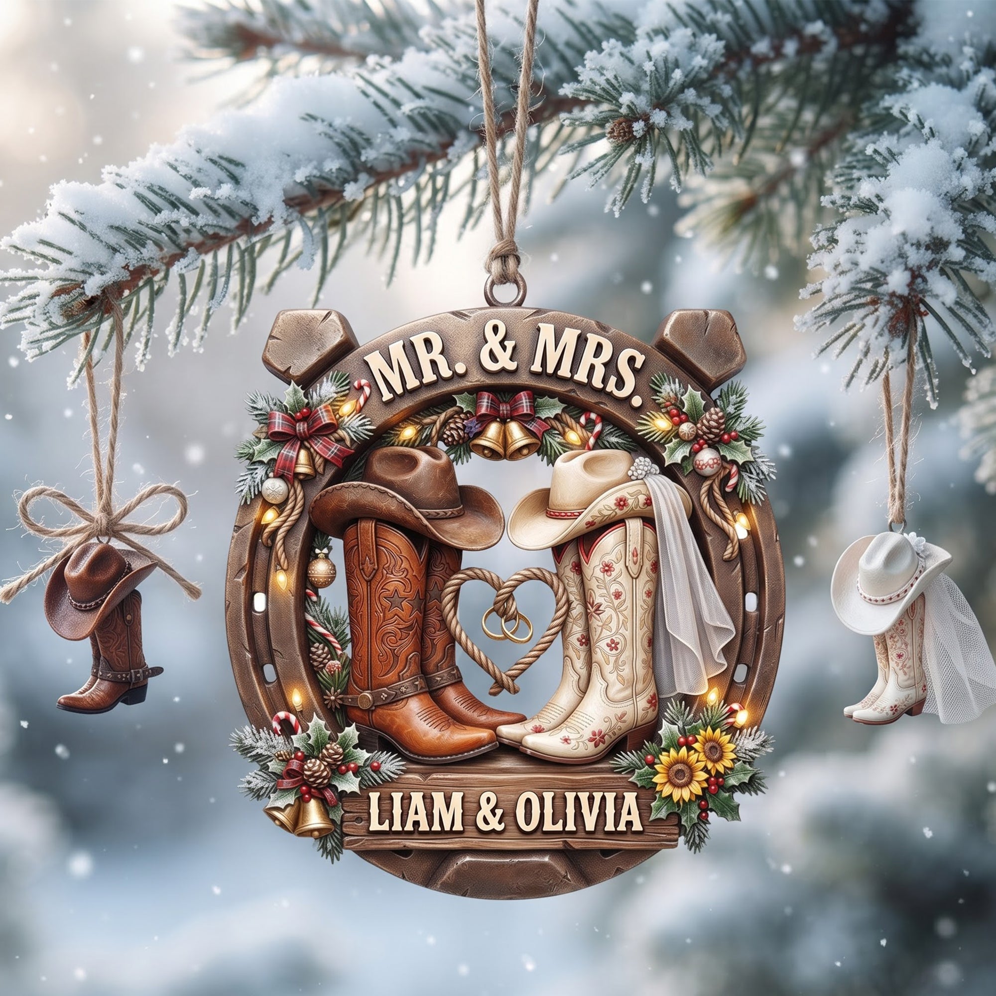 Celebrate Love with a Cowboy & Cowgirl Charm - Personalized Christmas Ornament for Couples Ornament PopCulturePrints