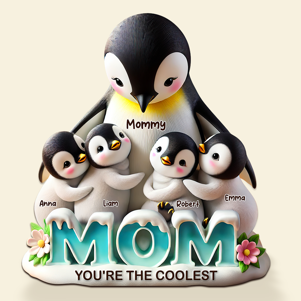 Mom, You're the Coolest - Personalized Penguin Plaque - Unique Gift for Moms, Grandmas & More Shaped Plaques PopCulturePrints