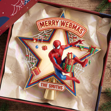 Load image into Gallery viewer, “Swing Into the Holidays!” - Merry Webmas Christmas Tree Topper - Personalized Custom Gift for Spider-Man Fans
