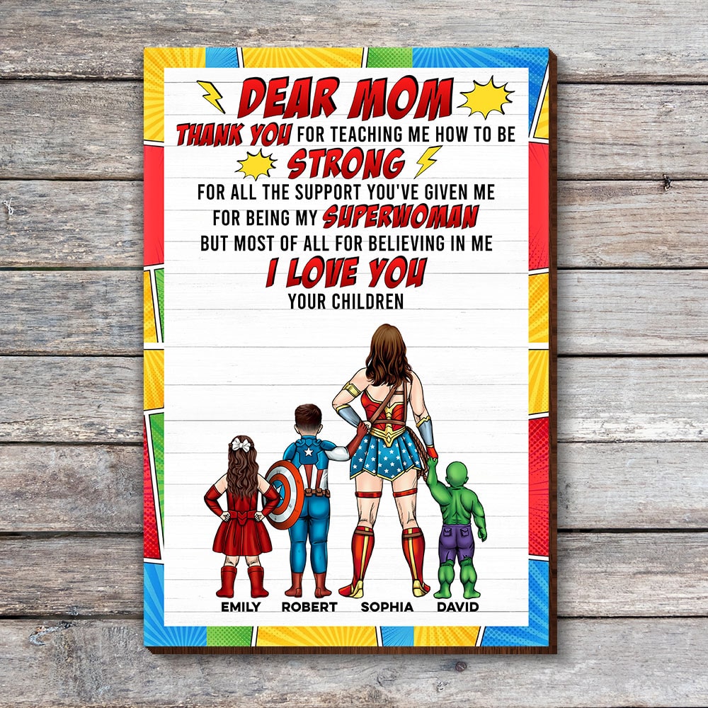 Superhero Mom Personalized Wood Art - Custom Gift for Mother's Day Wood Sign PopCulturePrints