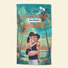 Load image into Gallery viewer, Personalized Beach Towel for Couples - Seaside Sunsets Design Beach Towel PopCulturePrints
