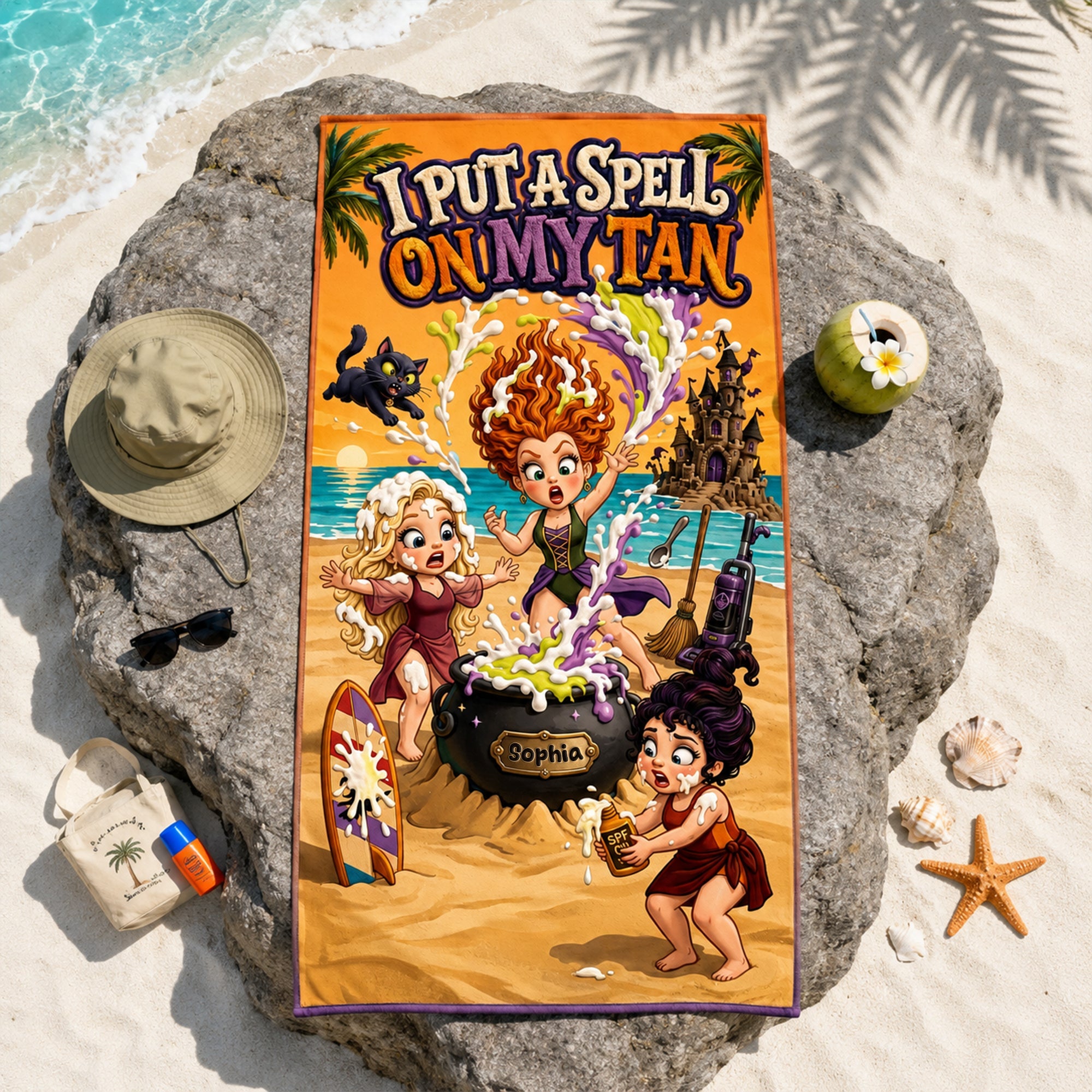 I Put A Spell On My Tan - Personalized Beach Towel