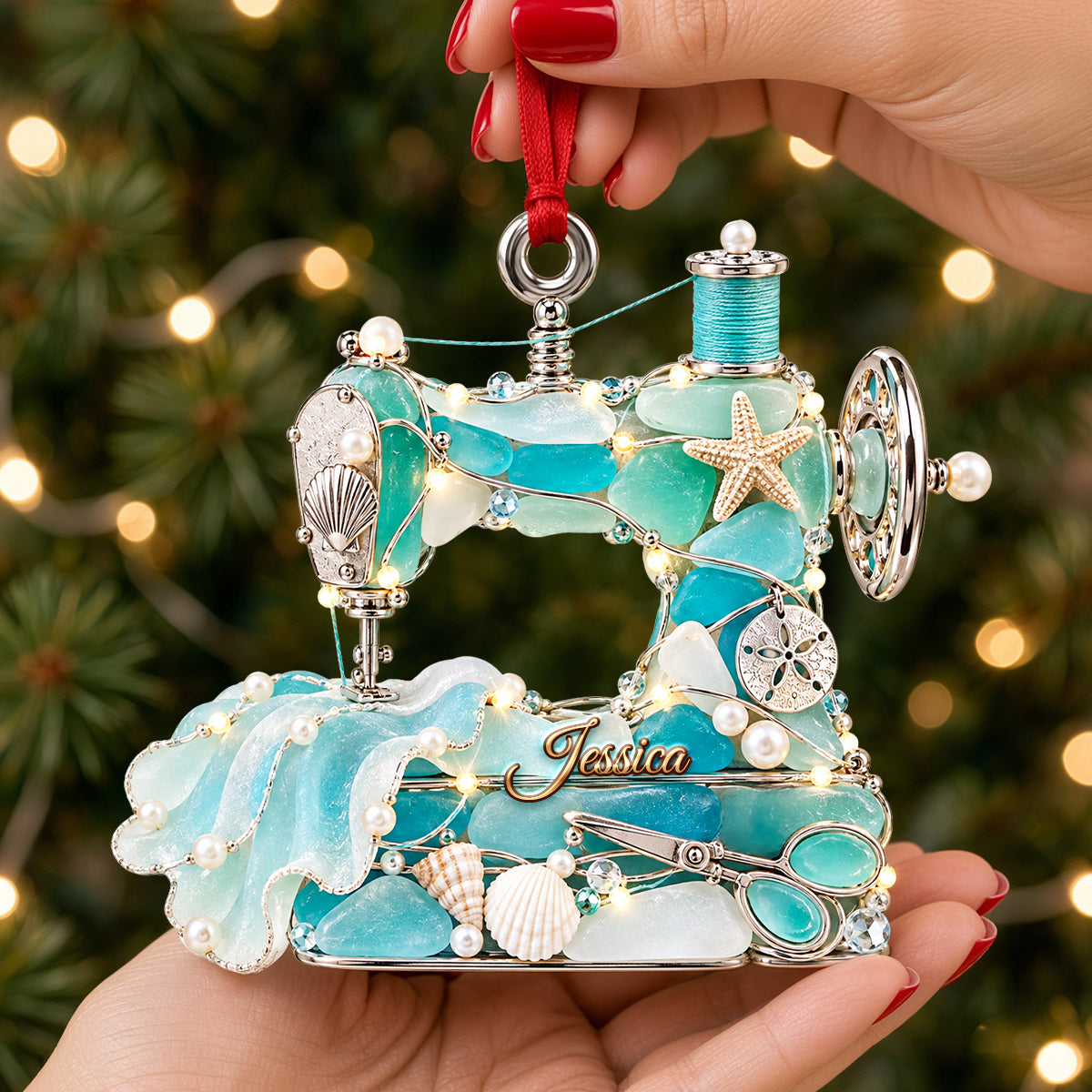 Craft Your Memories: Personalized Sewing Machine Sea Glass Ornament - Gift for Sewing Lovers Ornament PopCulturePrints