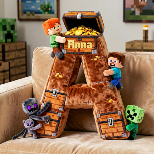 “Adventure Awaits!” - Pixel Adventure Alphabet Custom Shaped Pillow - Personalized Gift for Kids Pillow PopCulturePrints