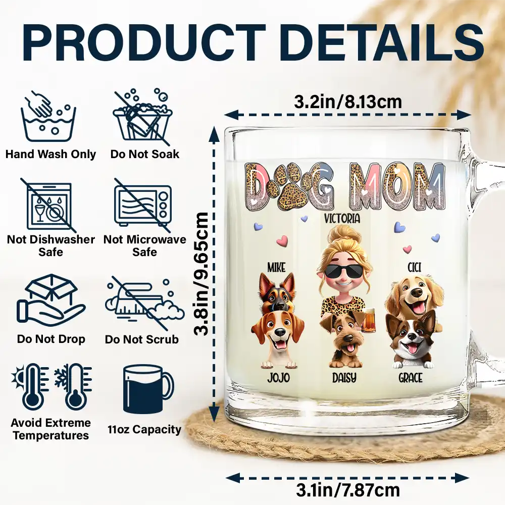 "For Every Dog Mom: Celebrate Your Love with Our Custom Glass Mug" - Personalized 3D Effect Gift for Dog Moms, Pet Lovers, and More Glass Mug PopCulturePrints