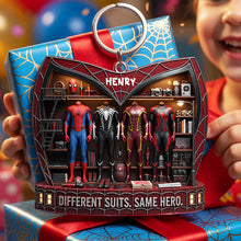 Load image into Gallery viewer, "Different Suits, Same Hero" - Personalized Masked Hero Keychain for Kids
