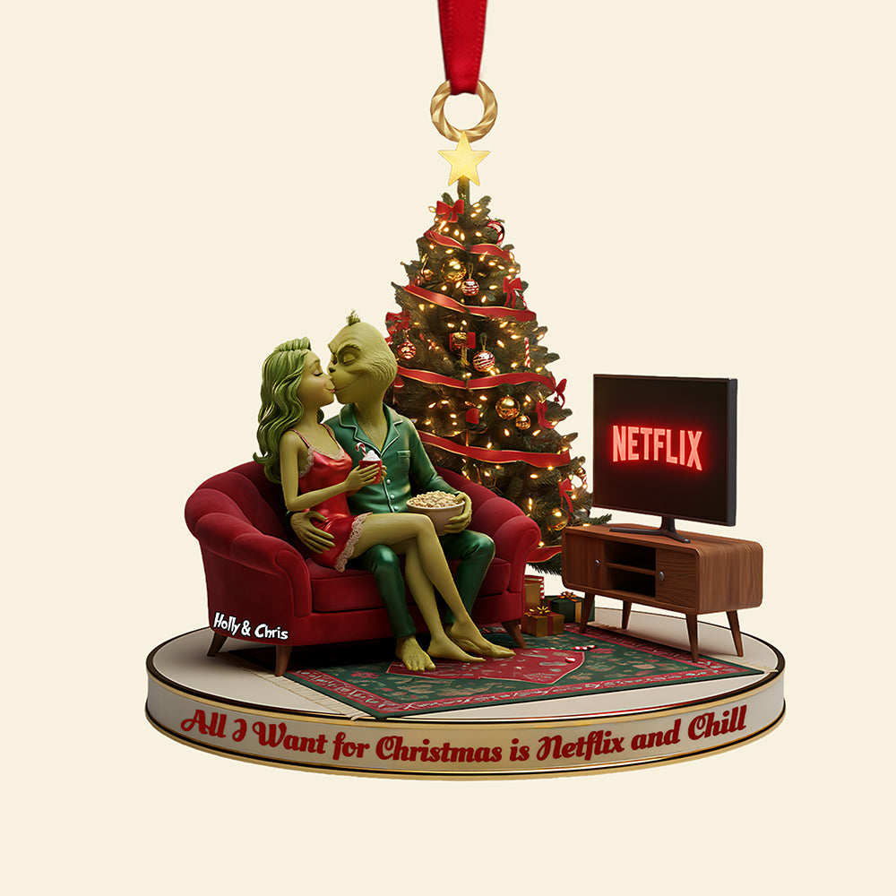 All I Want for Christmas is Netflix and Chill - Kissing Couple Custom Shape Acrylic Ornament - Personalized Gift for Couples, Friends, Family Ornament PopCulturePrints