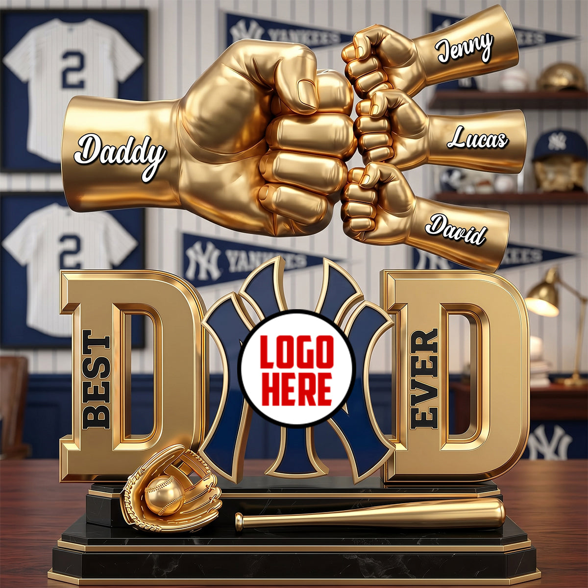 Best Dad Ever - Team Spirit Fist Bump Plaque - Personalized Gift for Dads, Kids & Grandpas Shaped Plaques PopCulturePrints