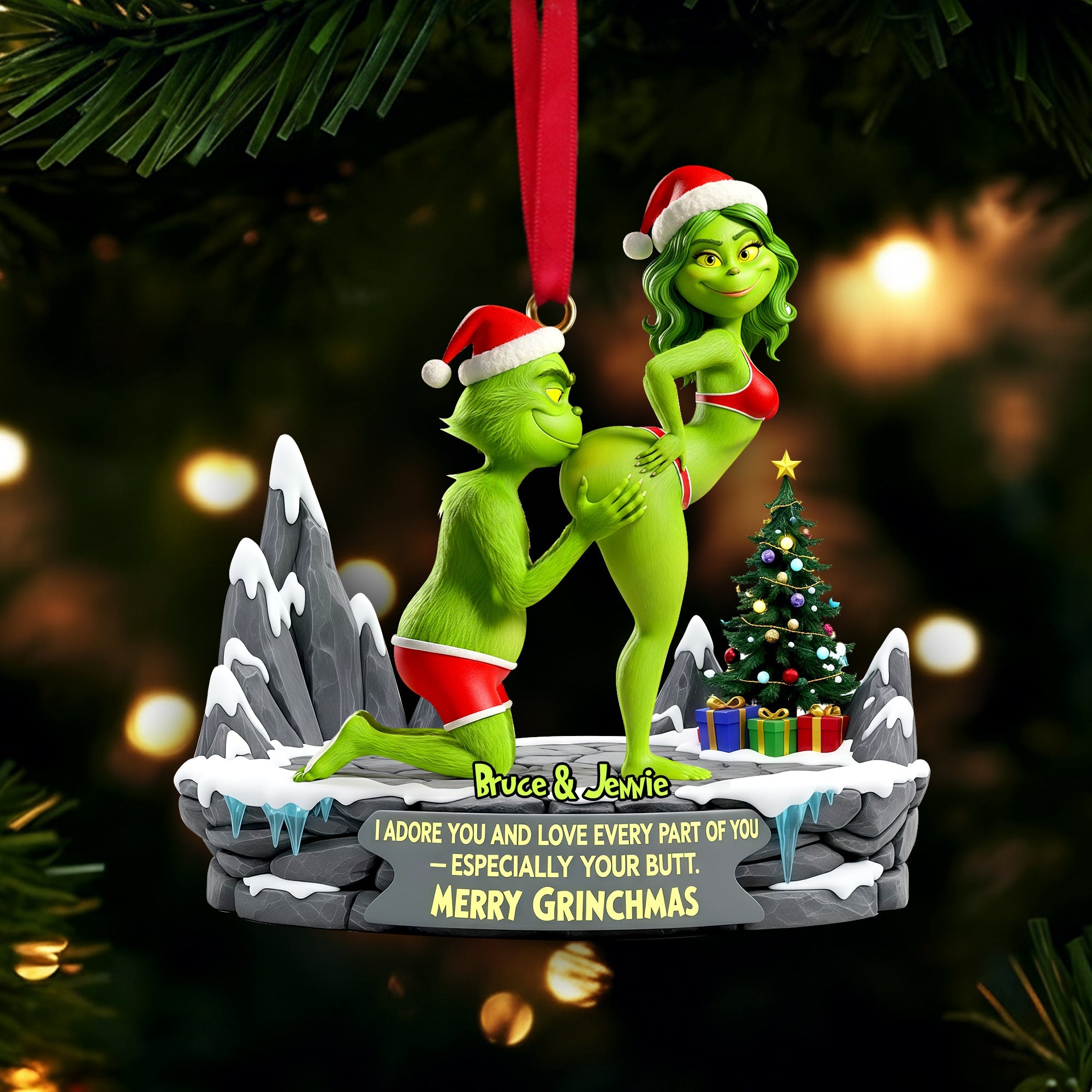 I Adore You - Playful Green Couples Ornament | Personalized Gift for Couples Ornament PopCulturePrints