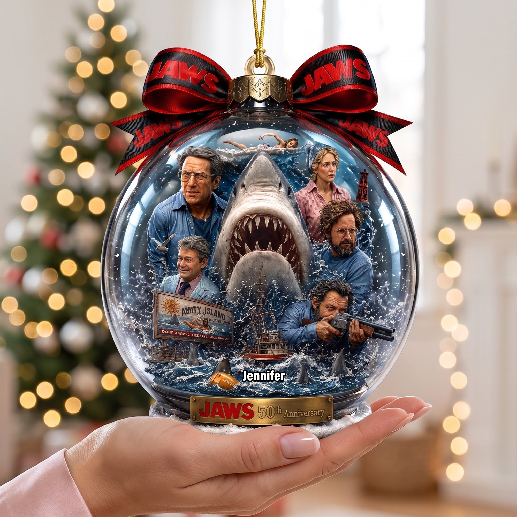"Make Waves This Christmas!" - 50th Anniversary Jaws Ornament - Personalized Gift for Movie Lovers