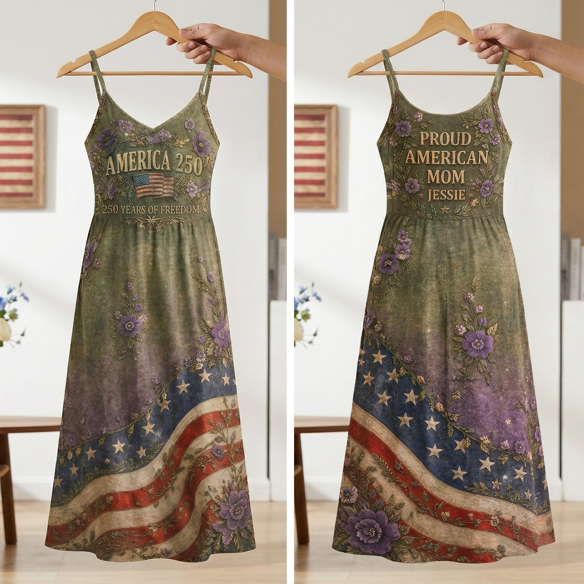 "Celebrate America with Pride!" - Proud American Mom Maxi Dress - Personalized Gifts for Moms, Grandmas & More Dress PopCulturePrints