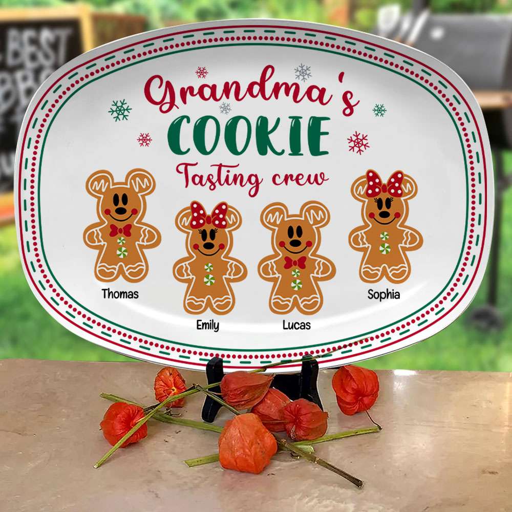 Personalized Grandma's Cookie Tasting Crew Plate - Custom Gingerbread Grandkids Christmas Gift