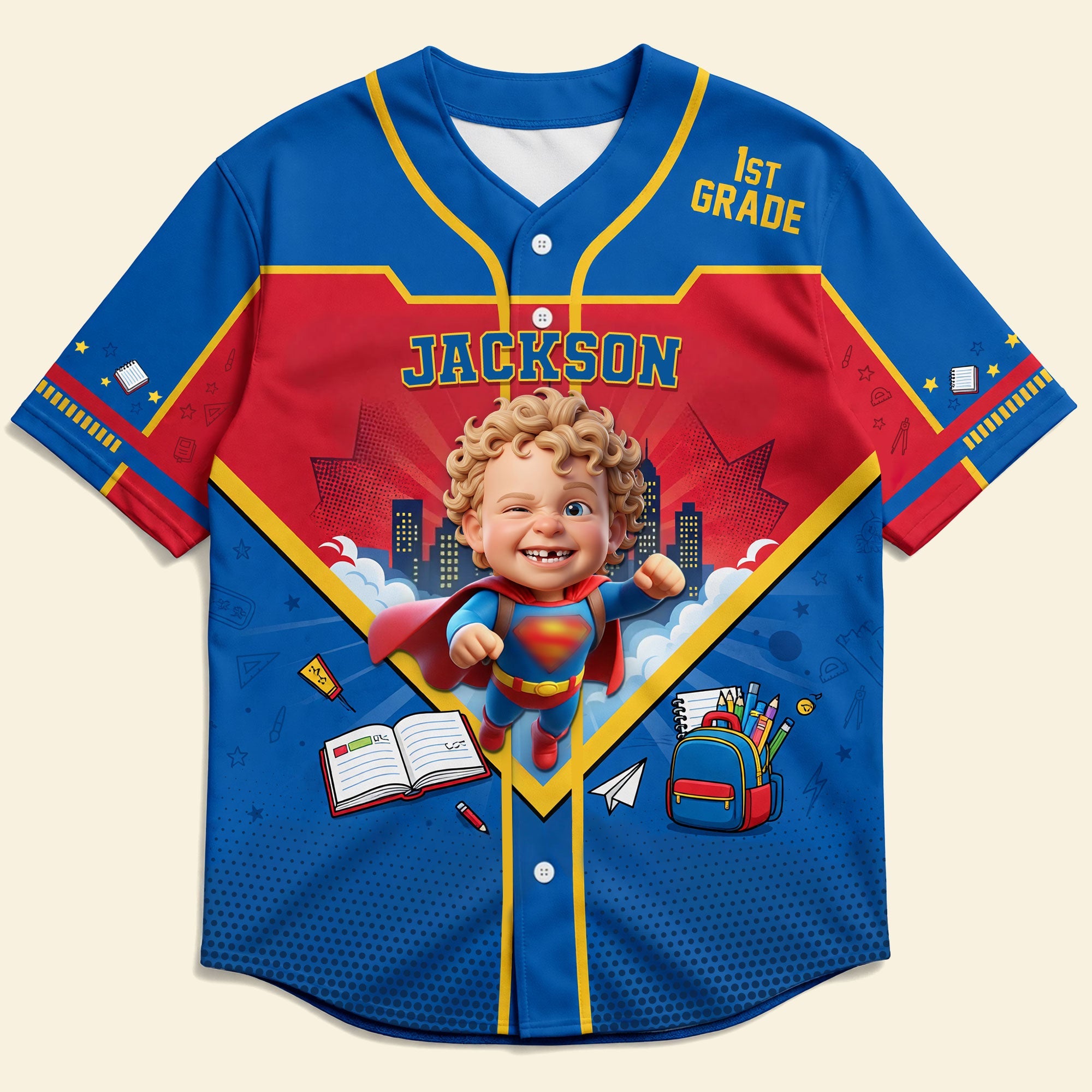 Unleash Your Kid's Superpower: Customize Themed Baseball Jersey - Perfect Gift for School Success!