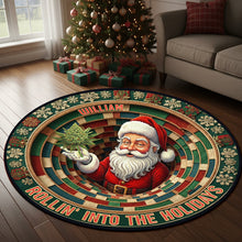 Load image into Gallery viewer, “Rollin’ Into The Holidays” – Personalized Chill Santa Round Rug – Perfect Gift for Family and Friends Doormat PopCulturePrints
