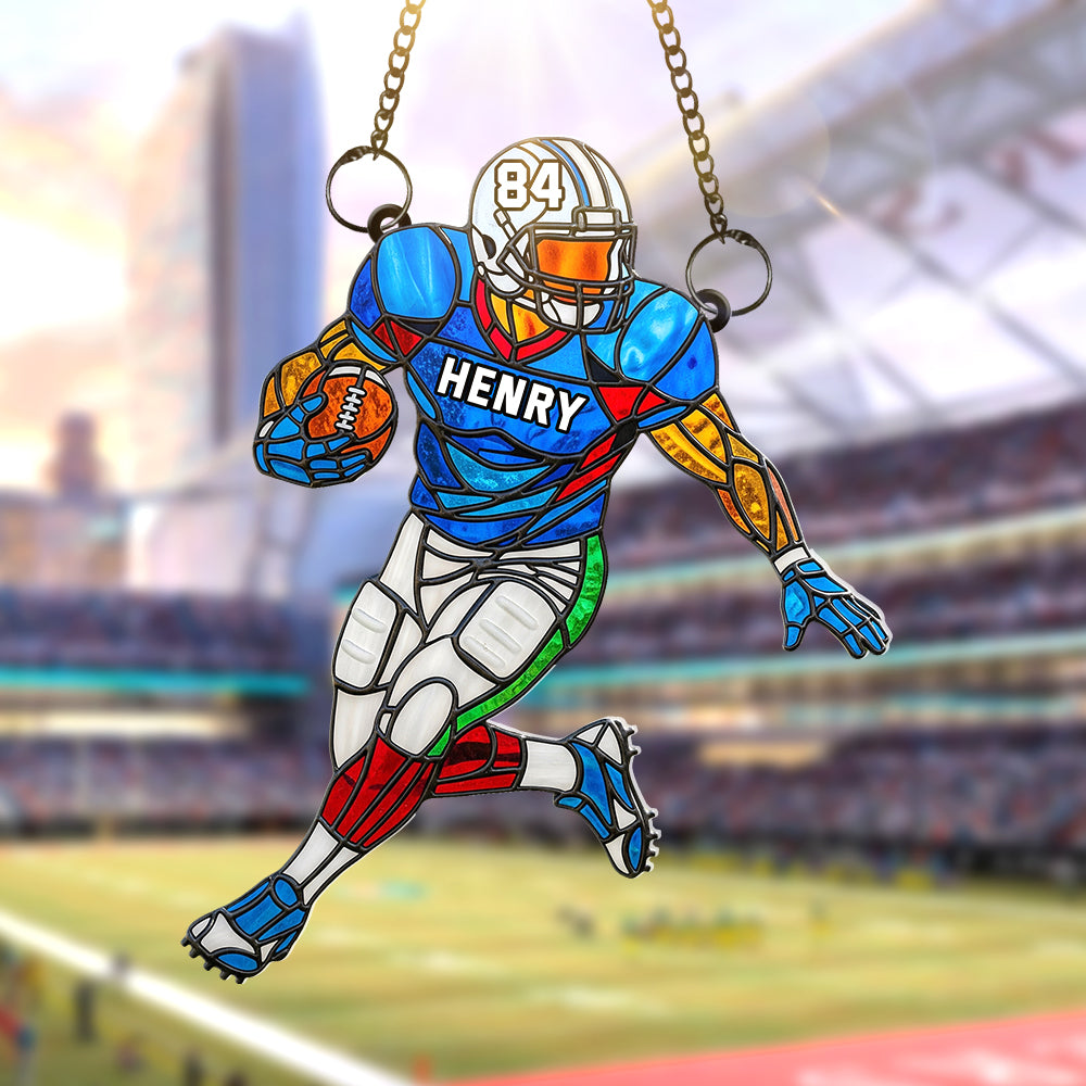 “Score Big with Personalized Touch!” - Football Player Suncatcher Ornament - Custom Gift for Football Lovers Ornament PopCulturePrints