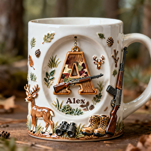 “For the Adventurous Spirit” - Rustic Hunting Initial Letter Coffee Mug - Personalized Gift for Hunters Coffee Mug PopCulturePrints