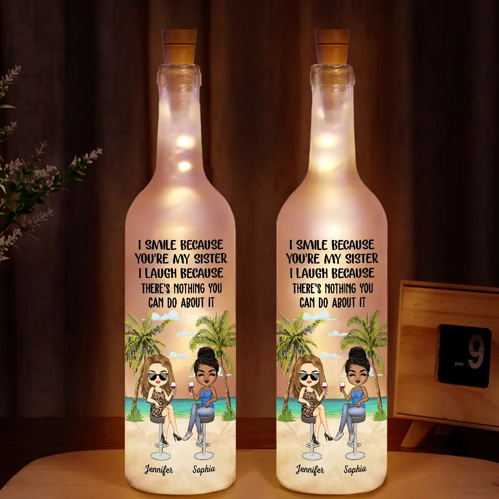 I Smile Because You're My Sister - Personalized Beach Bestie Bottle Light Bottle Light PopCulturePrints