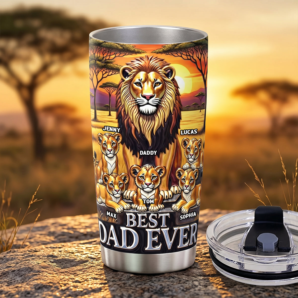 “Best Dad Ever” - Lion Dad and Kid 20oz Tumbler - Personalized Gift for Father’s Day Tumbler Cup PopCulturePrints