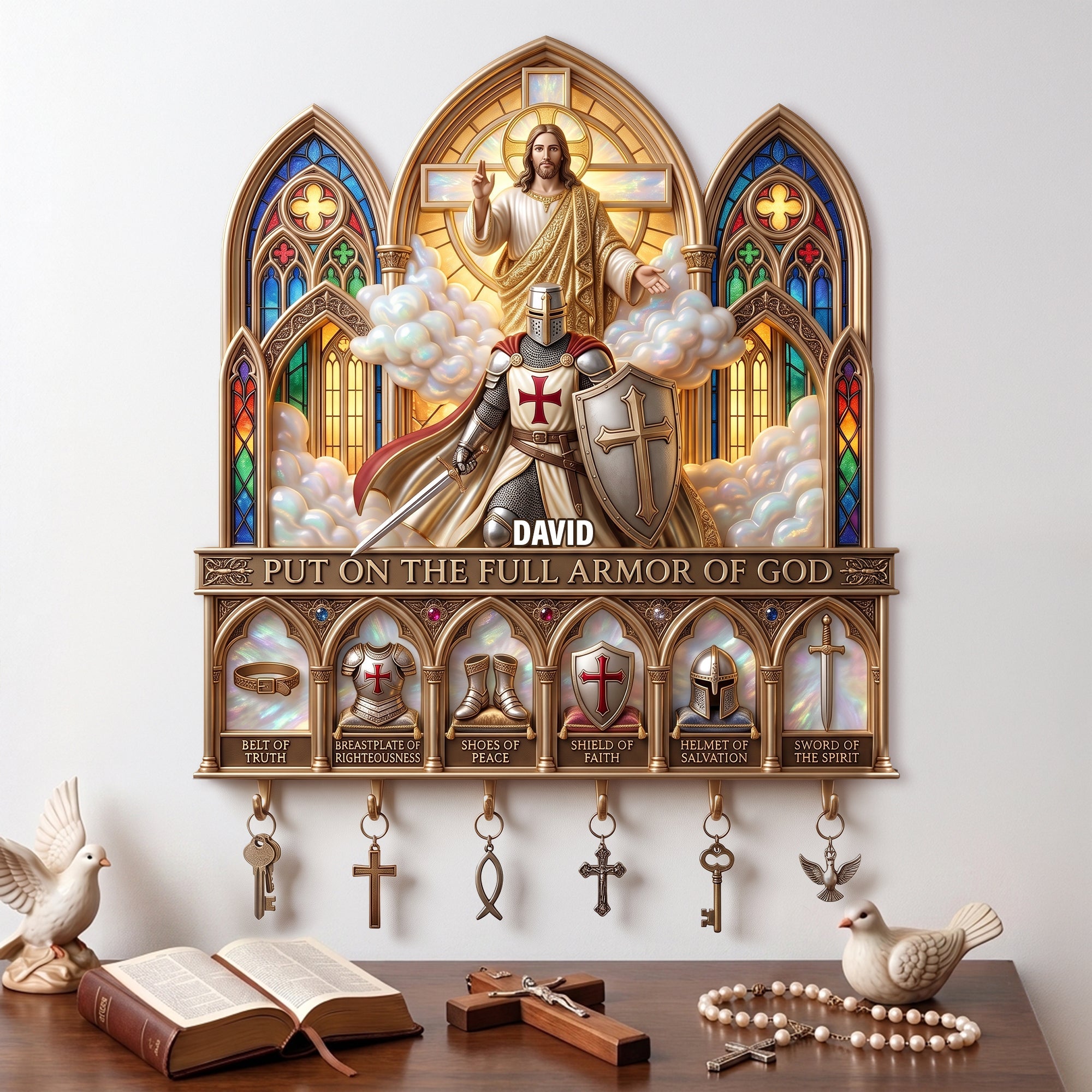Full Armor Of God Acrylic Key Hanger- Personalized Christian Gifts 01palu140726 Key Hanger PopCulturePrints