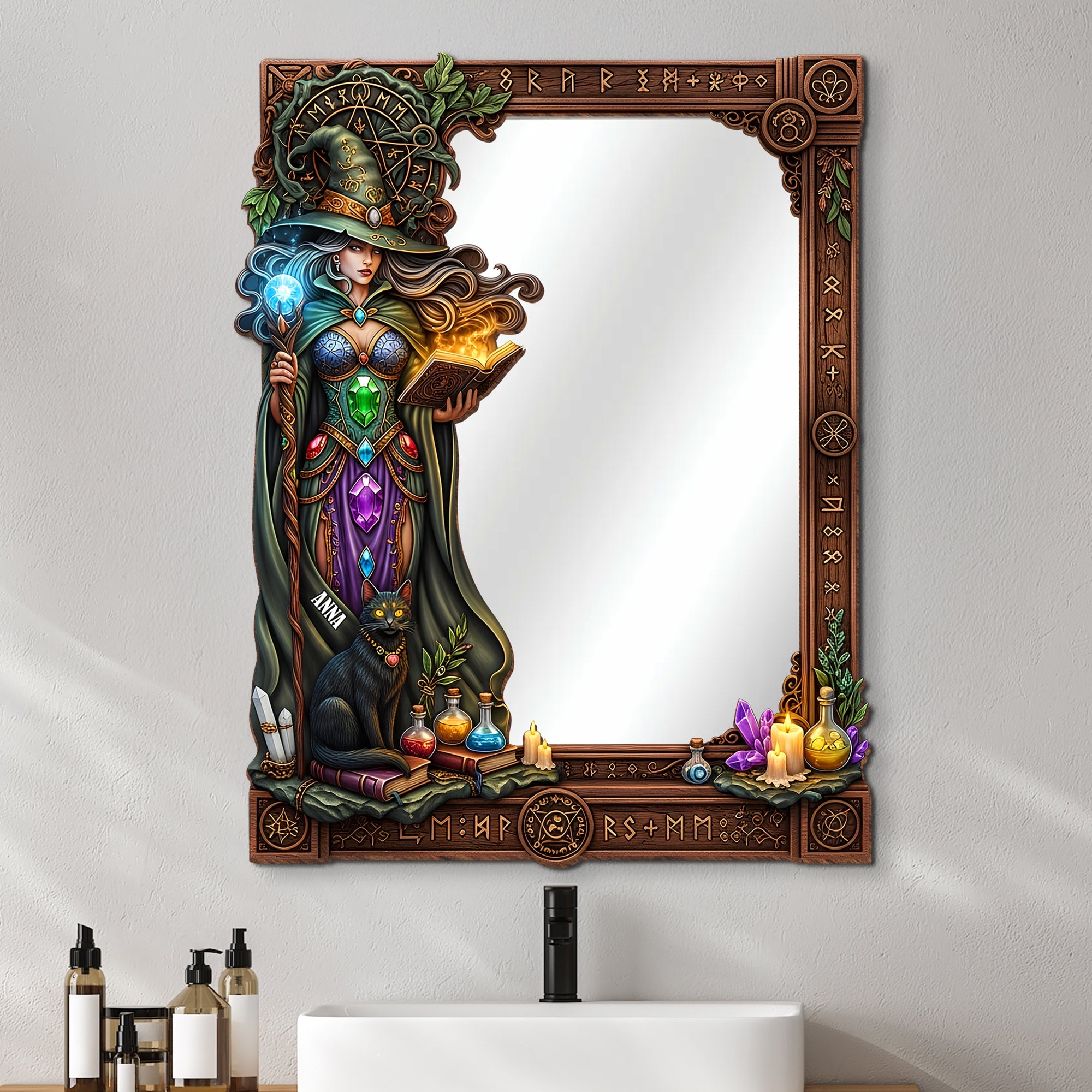 "Embrace the Mystique - Mysterious Wall Hanging Mirror" - Personalized Gifts for Witch Lovers Mirror PopCulturePrints