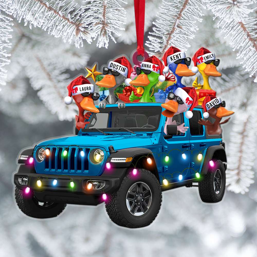 Cool Duck in Red Jeep Ornament