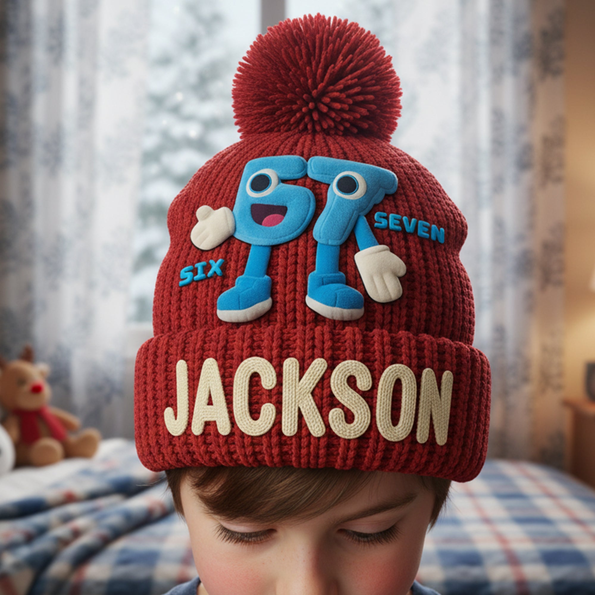 Bring Joy This Christmas with Our Funny Bobble Beanie Hat - Personalized Gifts for Kids Hat PopCulturePrints