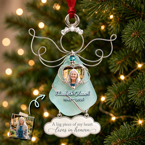 A Big Piece of My Heart Lives in Heaven - Angel Heaven Seaglass Ornament, Personalized Gifts for Christmas Ornament PopCulturePrints